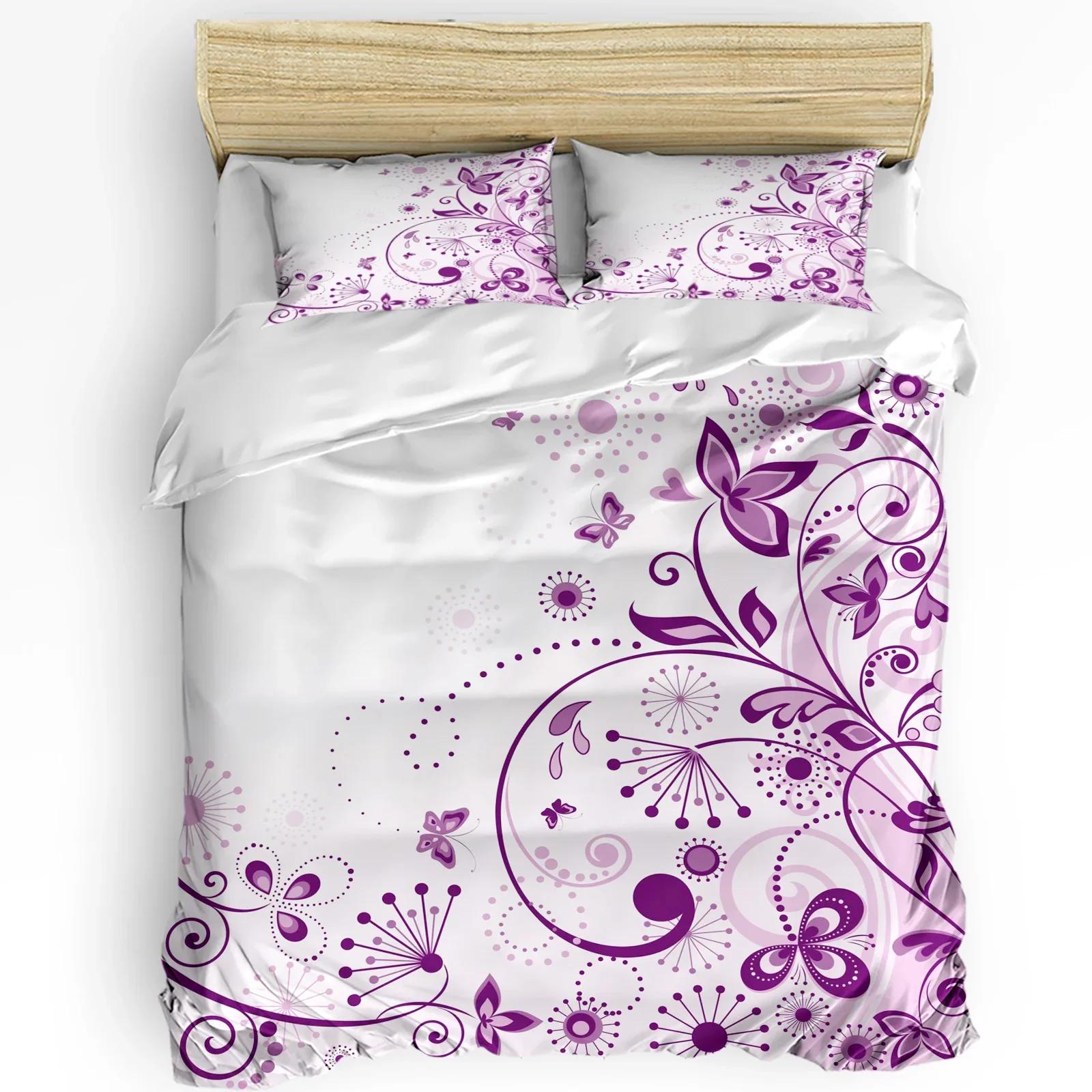 Flowers Butterfly Branches Purple White 3pcs Bedding Set For Bedroom Double Bed Home Textile Duvet Cover Quilt Cover